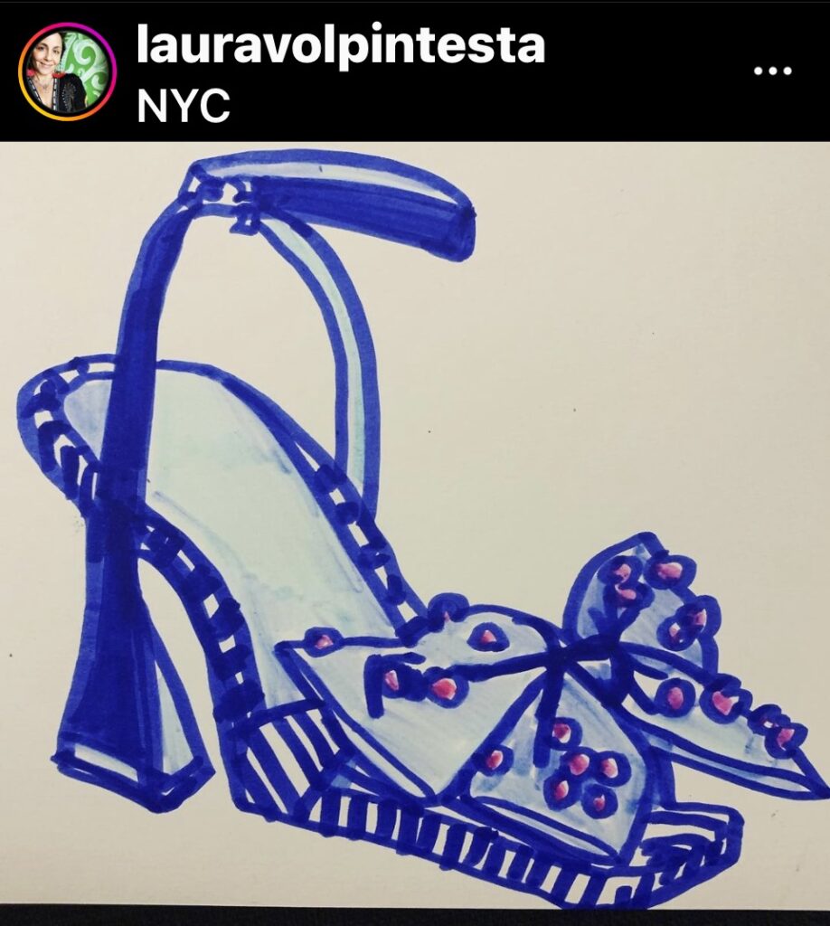 Sketching Fashion Accessories: Betsey Johnson pump, watercolor marker, by Laura volpintesta