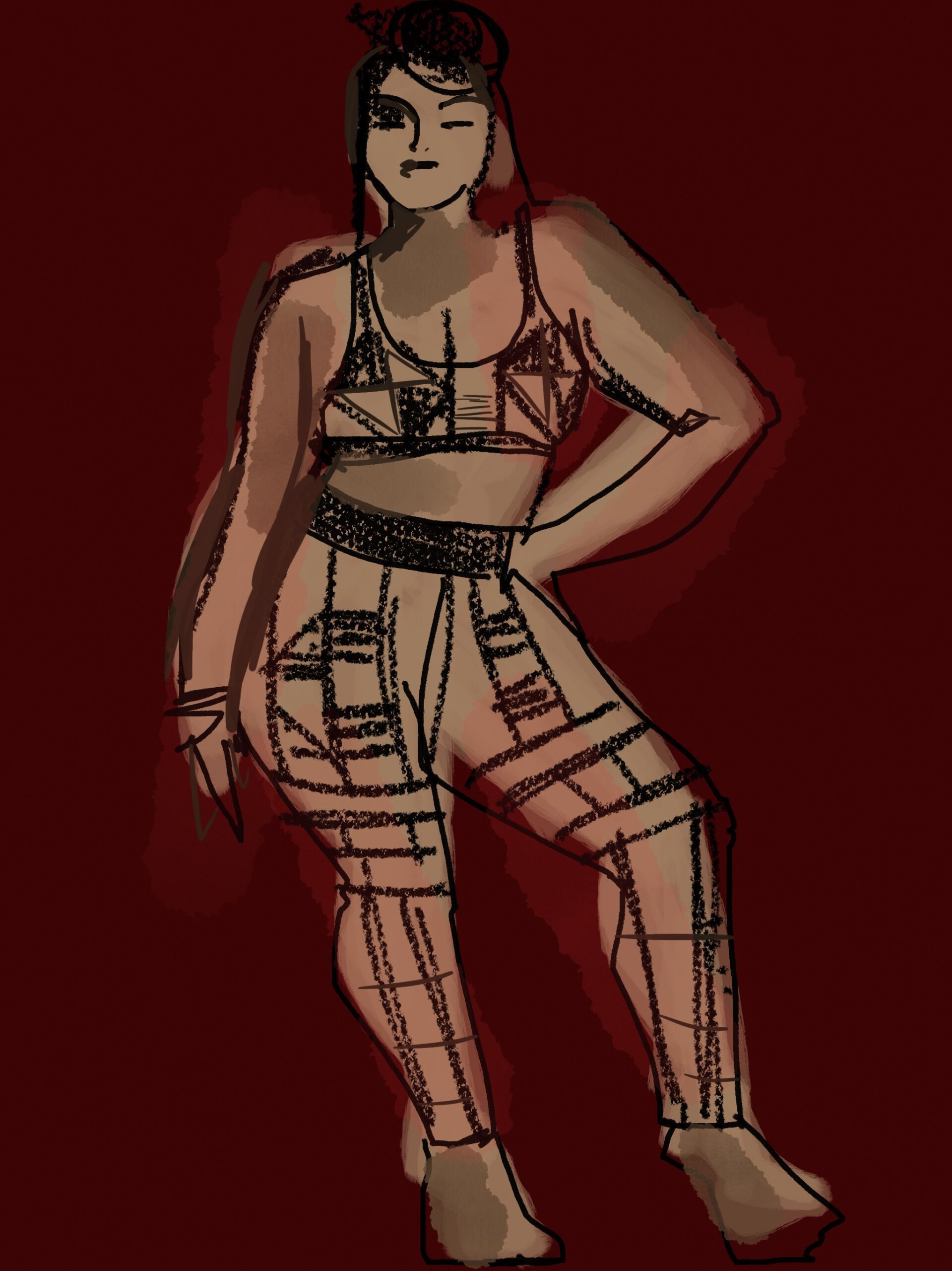 Real size fashion model drawing by Laura Volpintesta