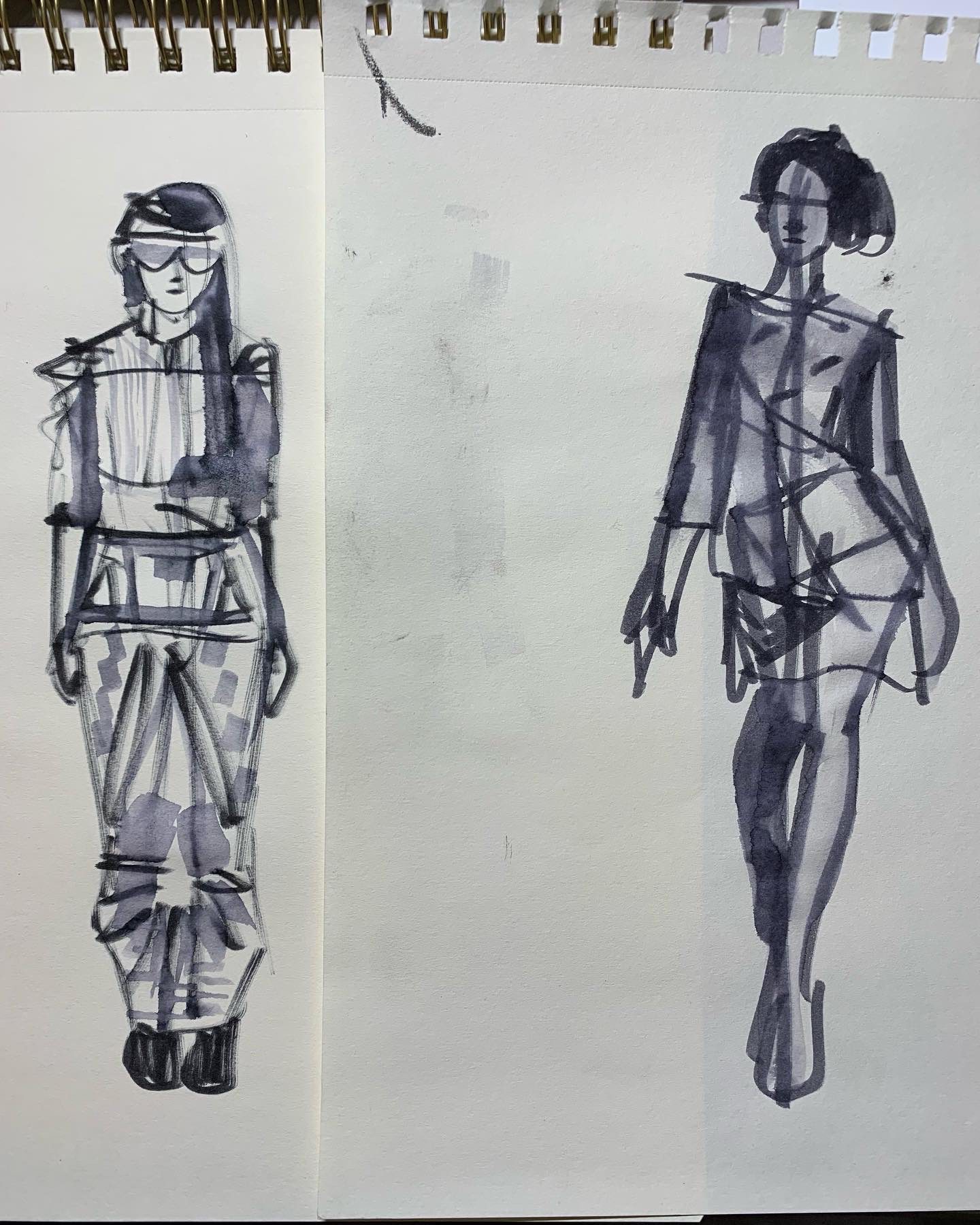 fashion studies, using Tombow brush tip water soluble /watercolor marker and a wash of water.