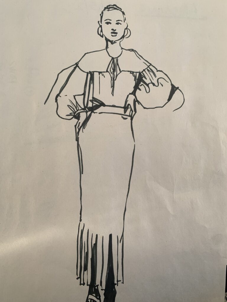 brush tip watercolor Tombow marker fashion sketch by Laura Volpintesta