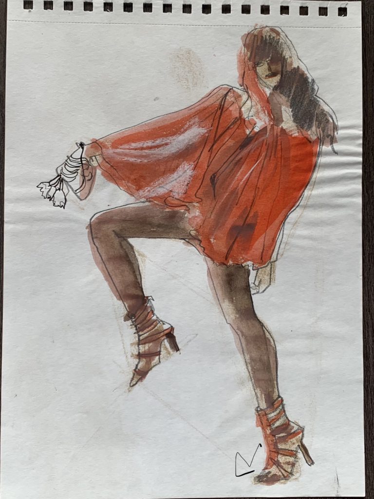Gesture drawing with gouache and pencil. Fashion Illustration and Art Supplies Laura Volpintesta