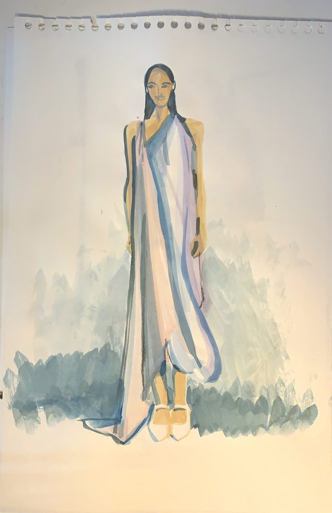 fashion illustratin sketchbook gouache model drawing by Laura Volpintesta