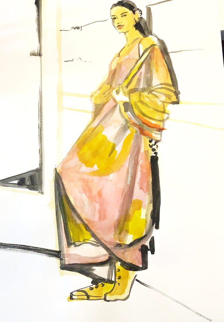 Fashion Illustration sketchbook model drawing using gouache by laura Volpiuntesta