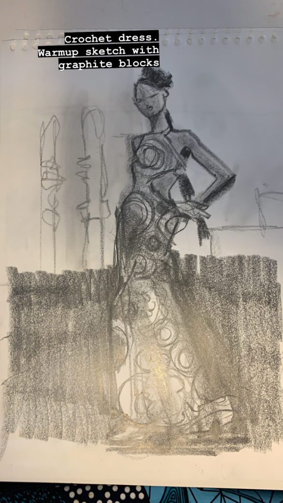 Fashion ILlustration sketchbook page in Derwebnt block graphite by laura Volpintesta