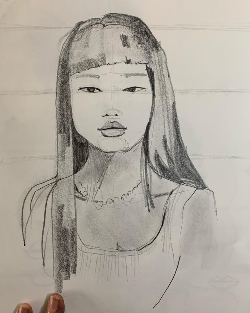 Drawing fringe bangs for fashion illustration or portraits in pencil: Laura Volpintesta