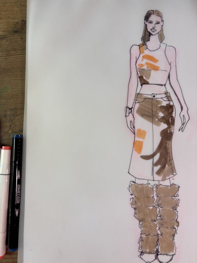 marker, alcohol, sharpie, fine line, vellum, trace, fabriano, texture, print, pattern, fashion illustration, FSG