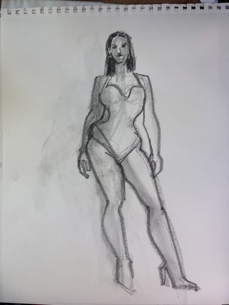 caran d'ache soft graphite block, warmups, leotard, figure drawing, model drawing, smudge, shadow, anatomy, plus size, figure study, drawing 