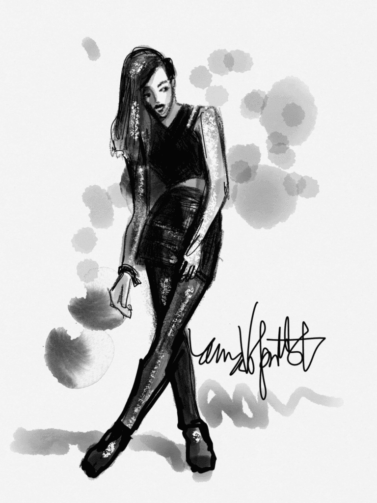 Fashion Model drawing and illustration on ipad with Tayasui sketches app, by Laura Volpintesta