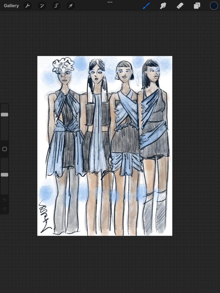 Fashion Design Sketching on iPad with Procreate app by Laura Volpintesta