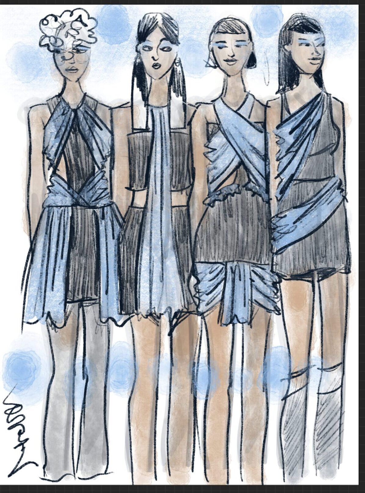 Fashion Design Sketching on iPad with Procreate app by Laura Volpintesta