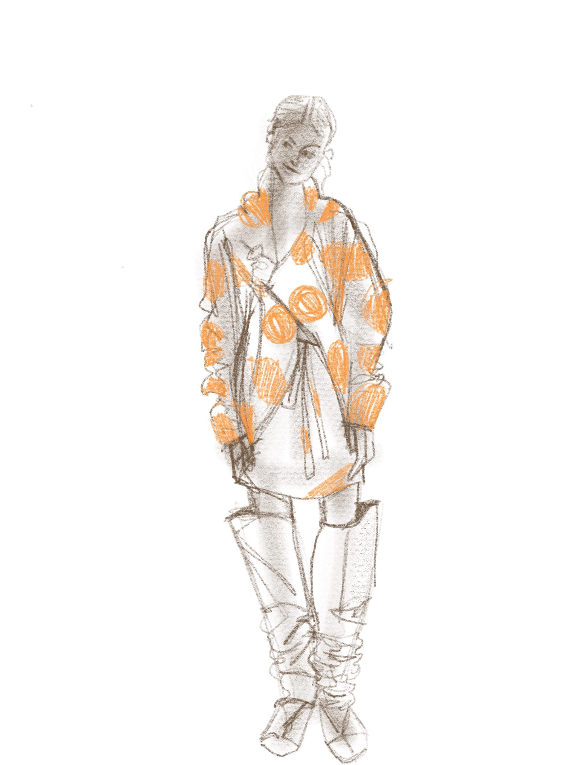 Mega Polka Dot jacket, sketched on Procreate Fashion Illustration by Laura Volpintesta