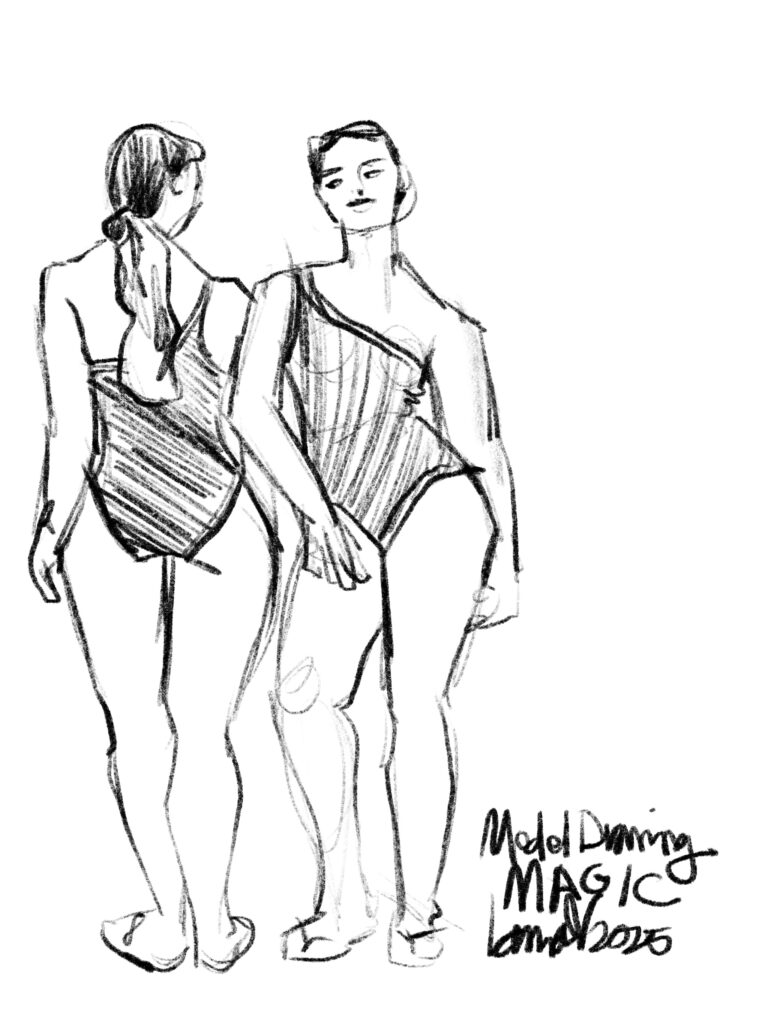 Plus size fashion model drawing on Procreate app by Laura Volpintesta