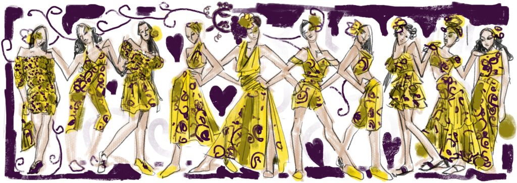 african print procreate fashion croquis sketches by Laura Volpintesta