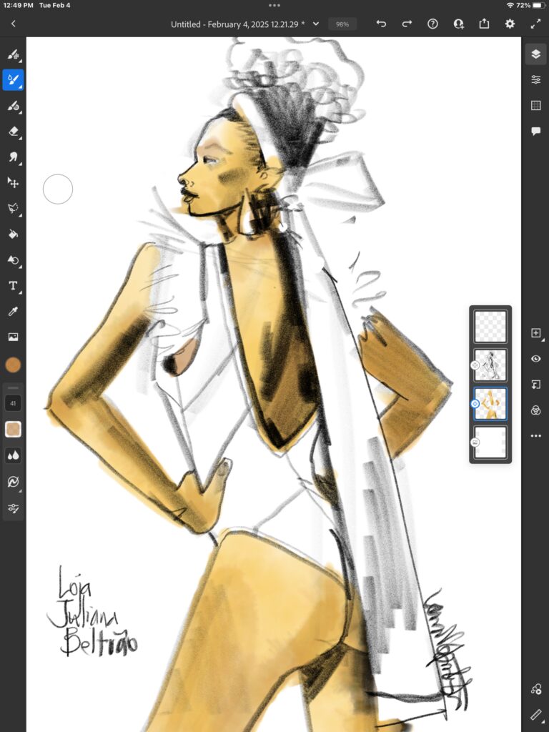 fashion illustration "pencil sketching" on ipad pro with Adobe Fresco app by Laura Volpintesta,