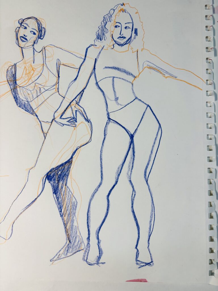 leotard warmup gesture drawing fashion illustration exercises with laura Volpintesta in colored pencil online course