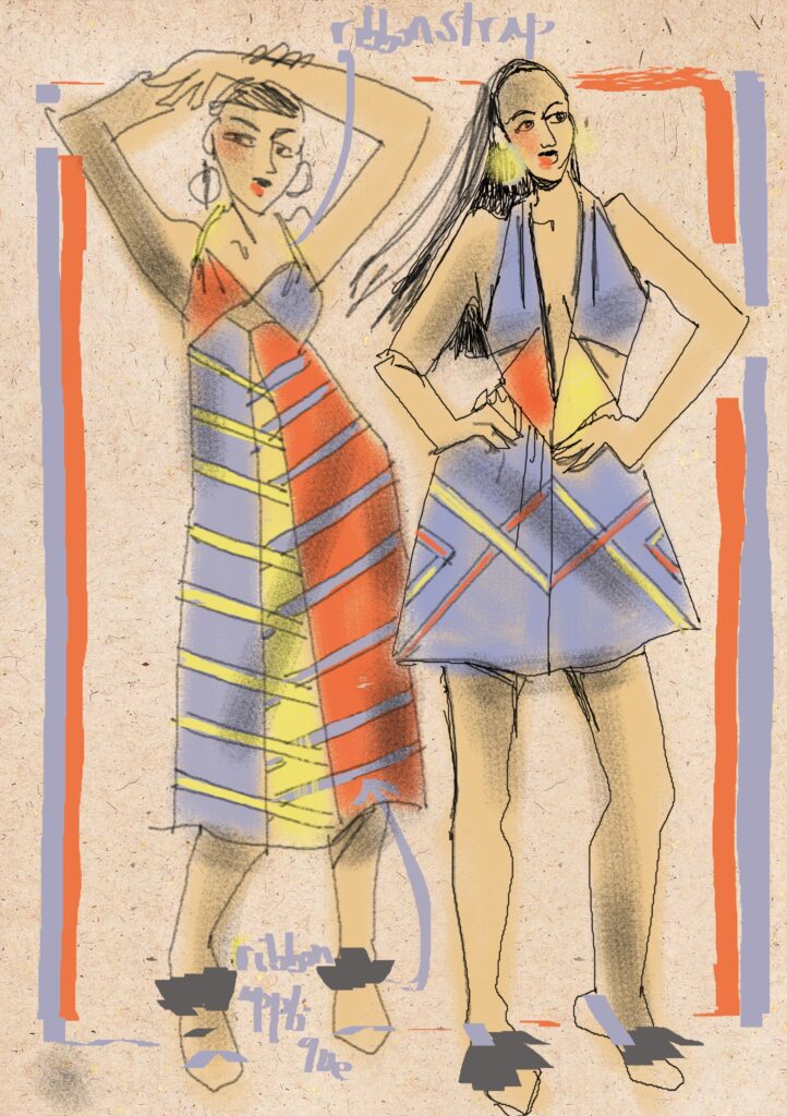 Repaper app Creative fashion design sketching for a mini collection concept of a pair of summer dresses using digital apps for pastel and pencil fashion illustration by Laura Volpintesta