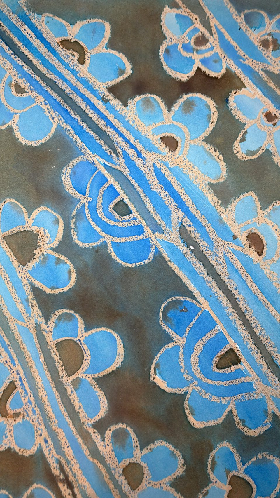 Batik effects using china marker pencil with watercolors for fsahion fabric design concepts by Laura Volpintesta