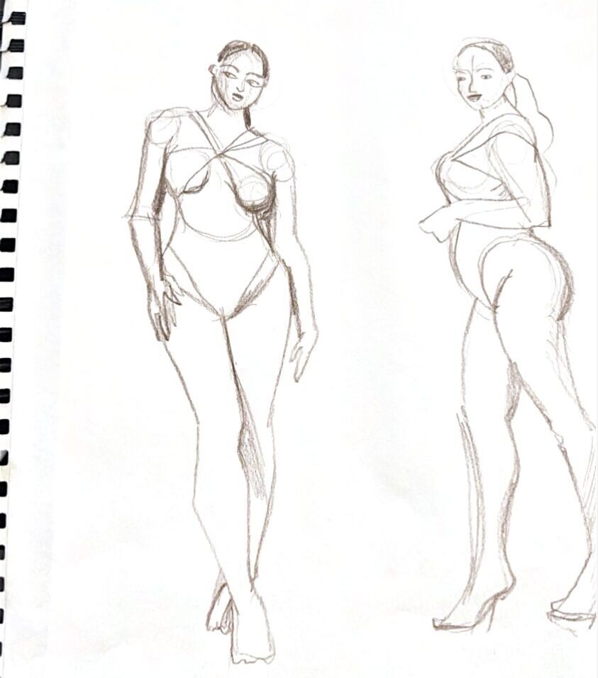 figure drawing / model drawings for fashion design and illustration from zoom online classes.