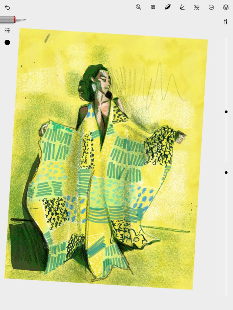 Tayasui SKetches Pro app caftan fashion illustration 