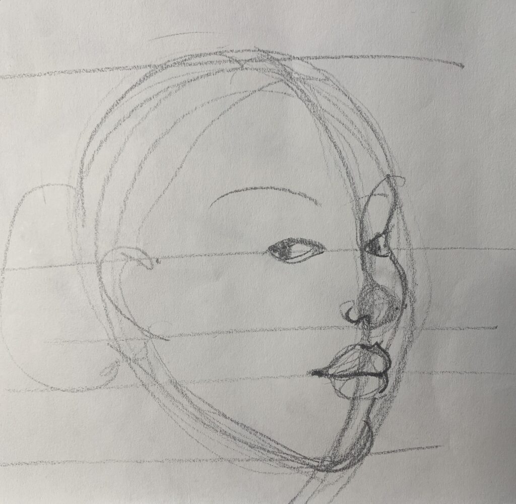 study, 3/4 angle of the face, pencil sketch study, laura volpintesta