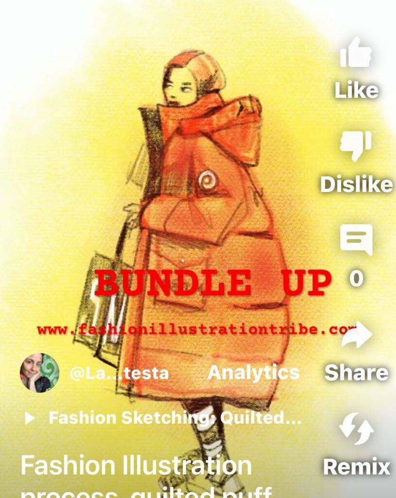 Laura Volpintesta: digital fashion illustration- hooded quilted winter coat with accessories, Tayasui sketches