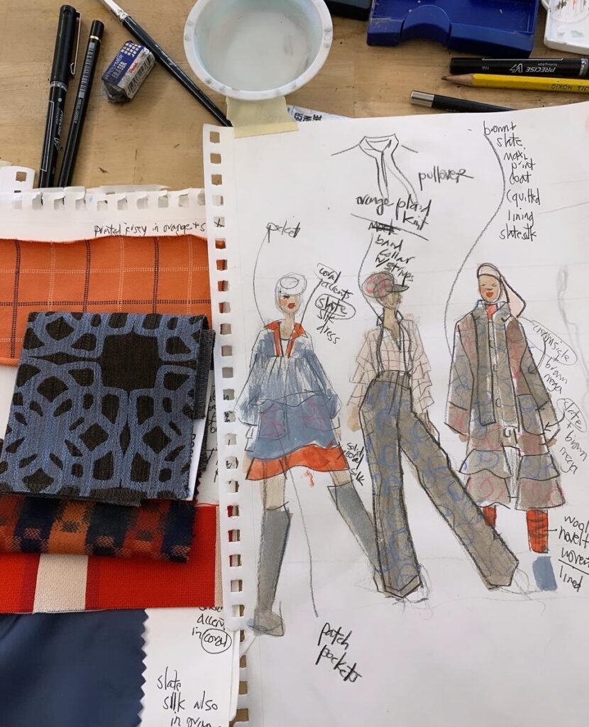 croquis book, quick sketches, art supplies, fabric swatches, fabric story, design ideas, gouache, prints and patterns, collection