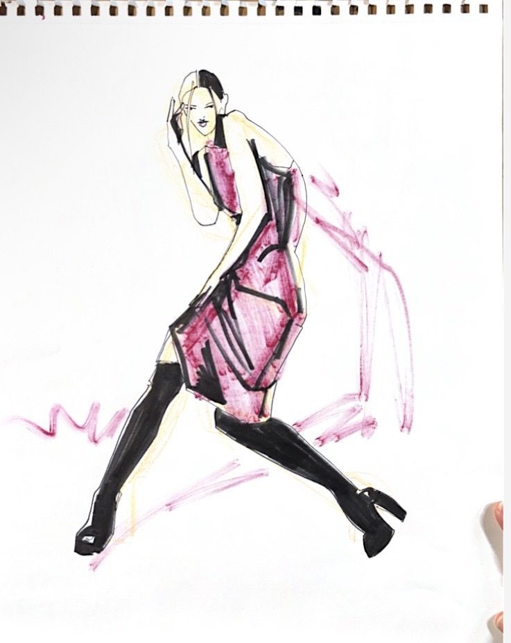 Drama and mood in fashion illustrations! marker fashion illustration by Laura Volpintesta using dual-tip brush marker and design marker