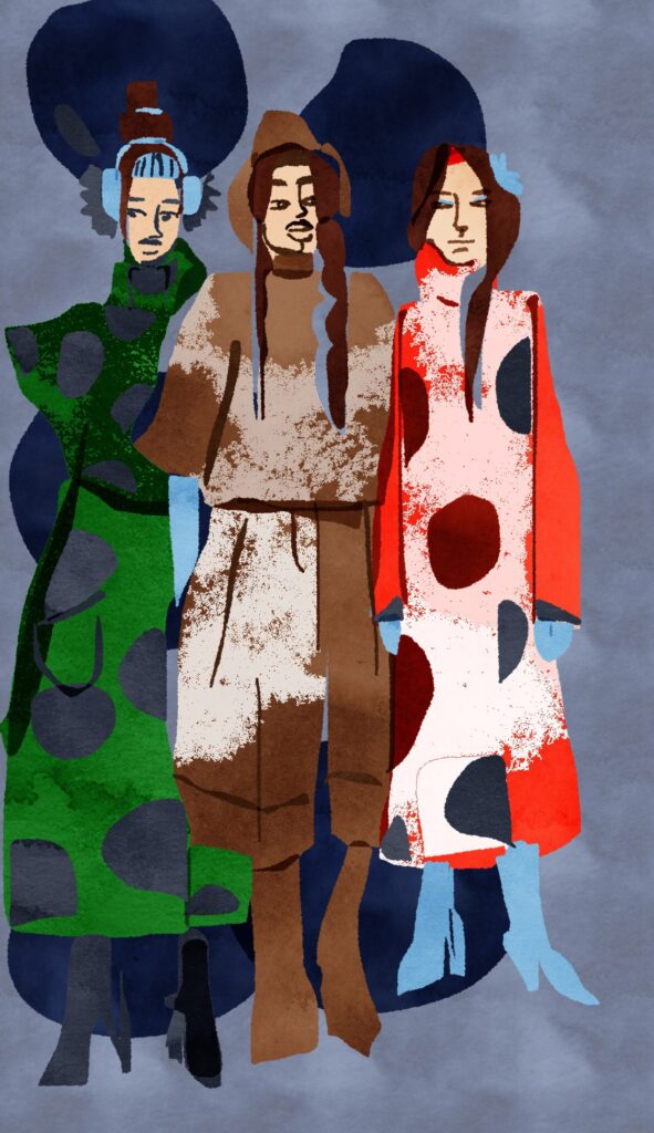 Winter Fashion: coats. Tayasui sketches digital fashion illustration app finger- sketched inside an iphione by Laura Volpintesta