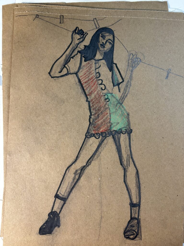 Color blocking in this fashion design creates asymmetry based on color in a basic shift dress