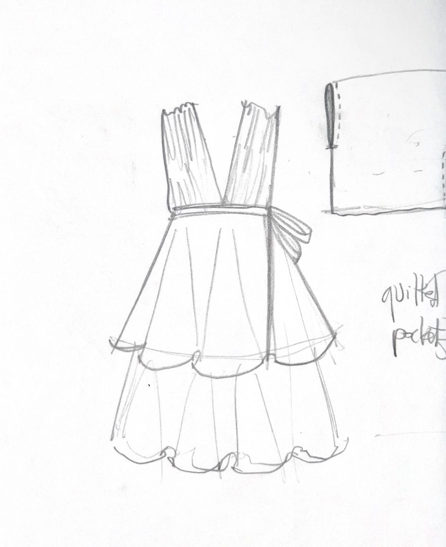 Fashion Flat sketch of a simple dress with scalloped hem and tiers