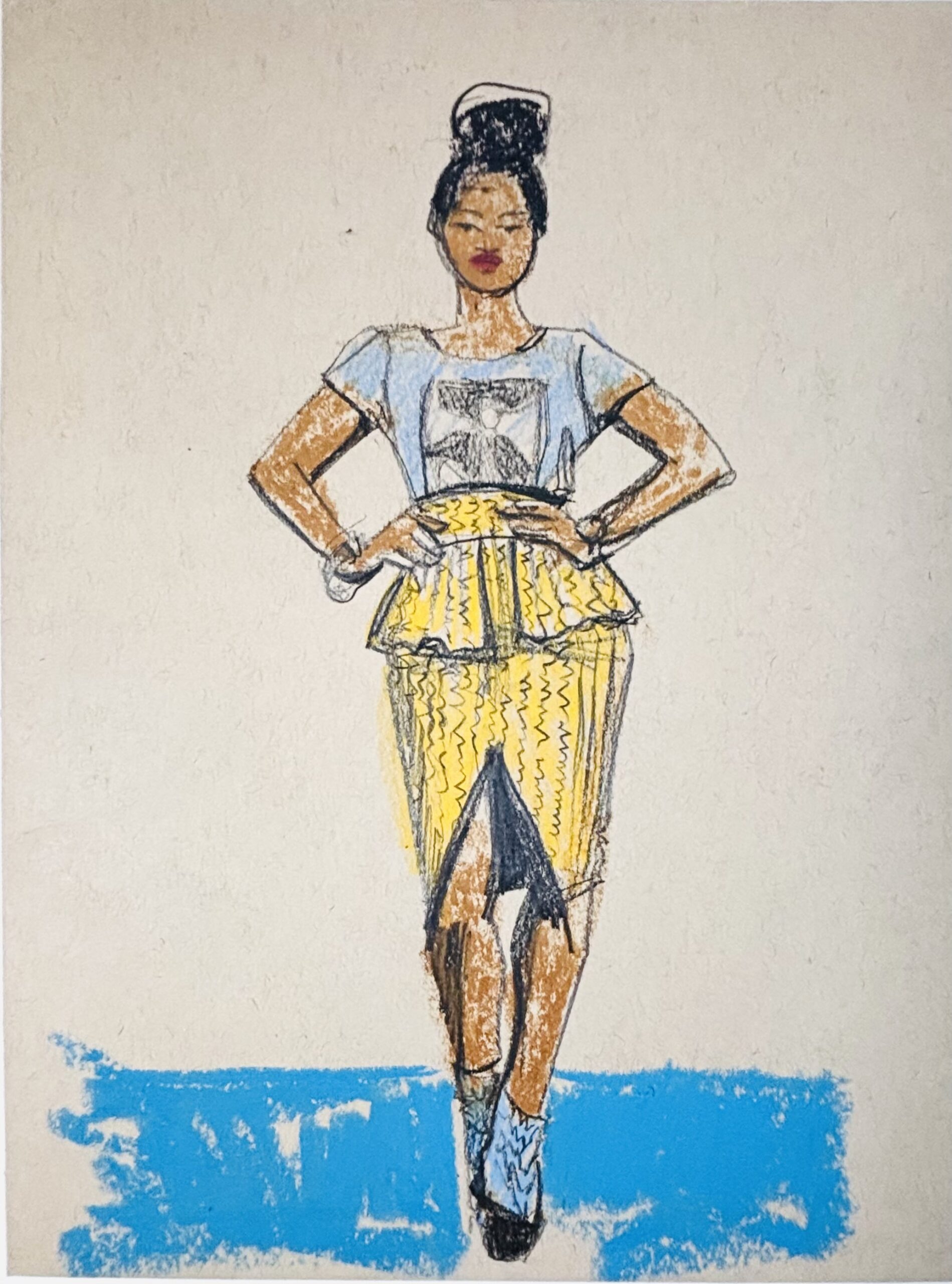 African print fashion illustration peplum skirt