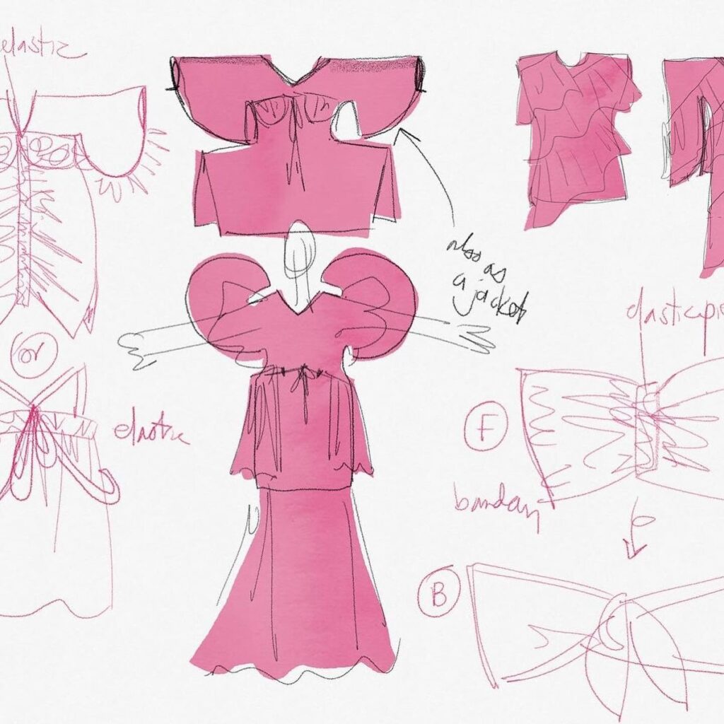 flat sketches, designing as flat, corauis, gathers, caftans, kimonos, digital sketching, tayasui, layout, ideation, 