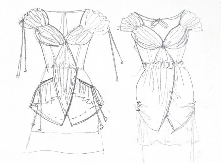 Fashion Flats sketching with pencil using a croquis template for consistent size scaling for fashion design by Laura Volpintesta