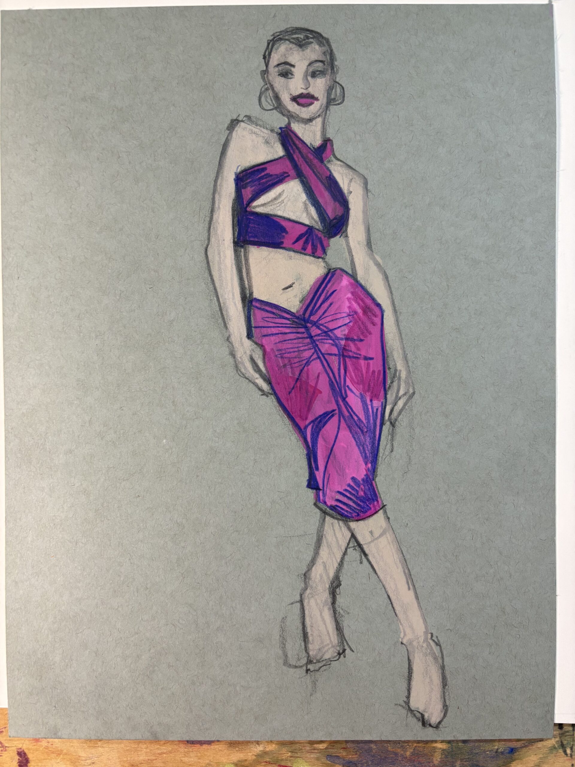 Gouache and colored pencils (the line and shadows) on tinted paper also sit beautifully apart from their background here on Strathmore grey TONED paper pad