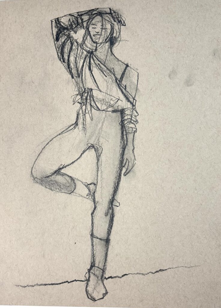 toned paper- model drawingi n pencil on toned paper: balance, ease, anatomy, texture, smudge and shadow, horizone line space in composition and tone figure drawing for fashion by laura Volpintesta jersey fabric