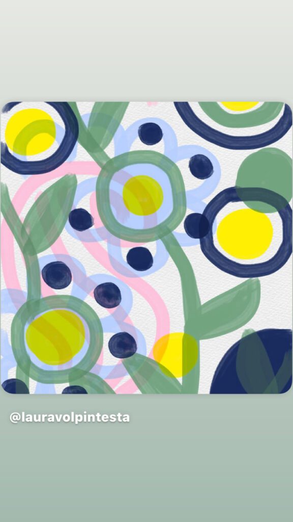 printed pattern for fabric design concept by Laura Volpintesta using ipad art apps. Color palette, transparency, overlaps, motifs, and scale.