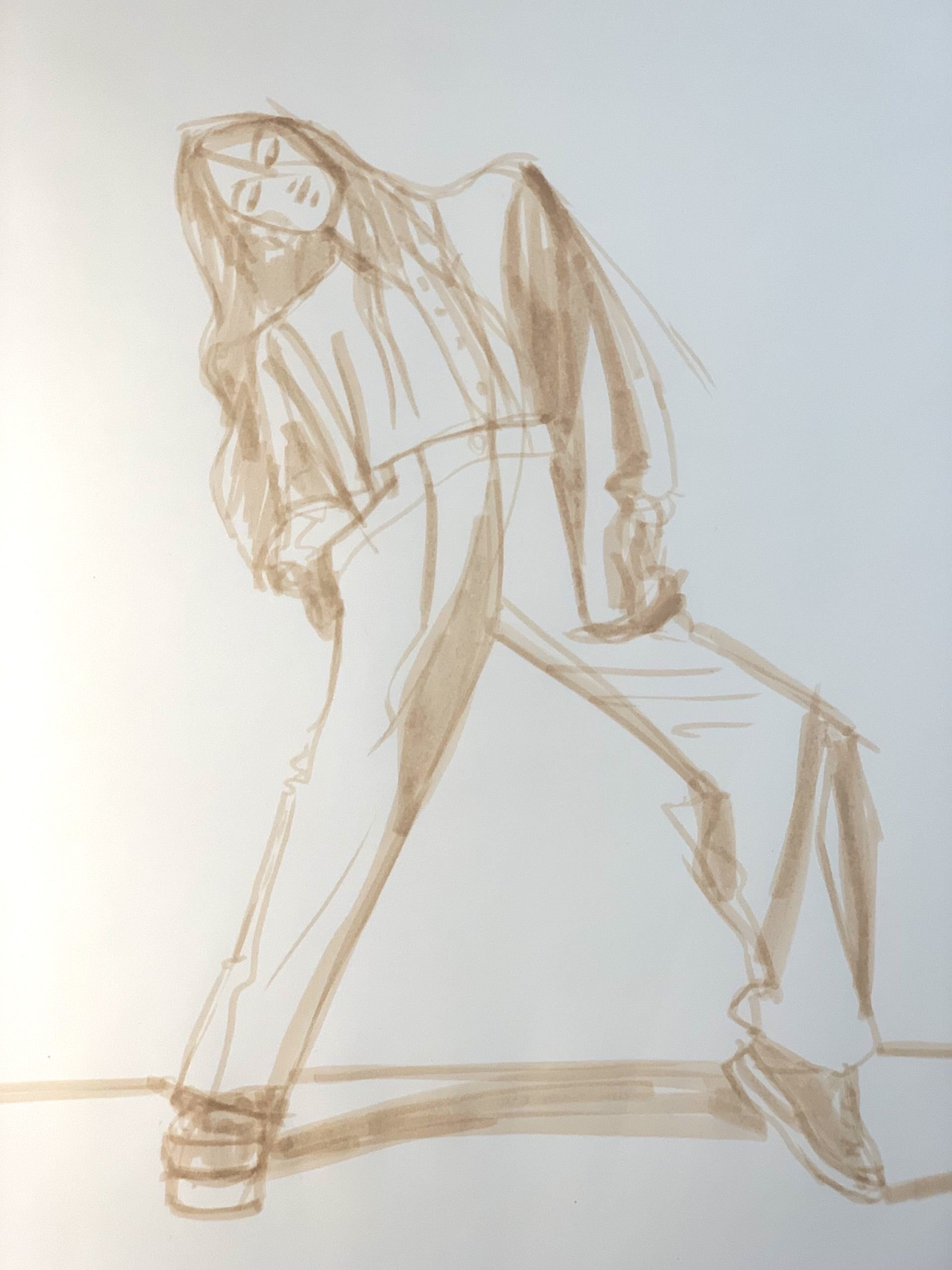 watercolor marker sketch blouse trousers buttons placket pleated wide-leg pants, contours, shading, line quality, fashion illustration, sketching. Laura Volpintesta