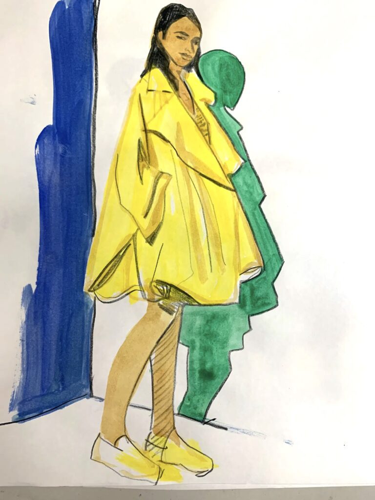 Gouache and pencil fashion illustration by Laura Volpintesta