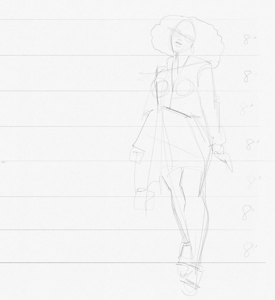 fashion sketching on Tayasui sketches app