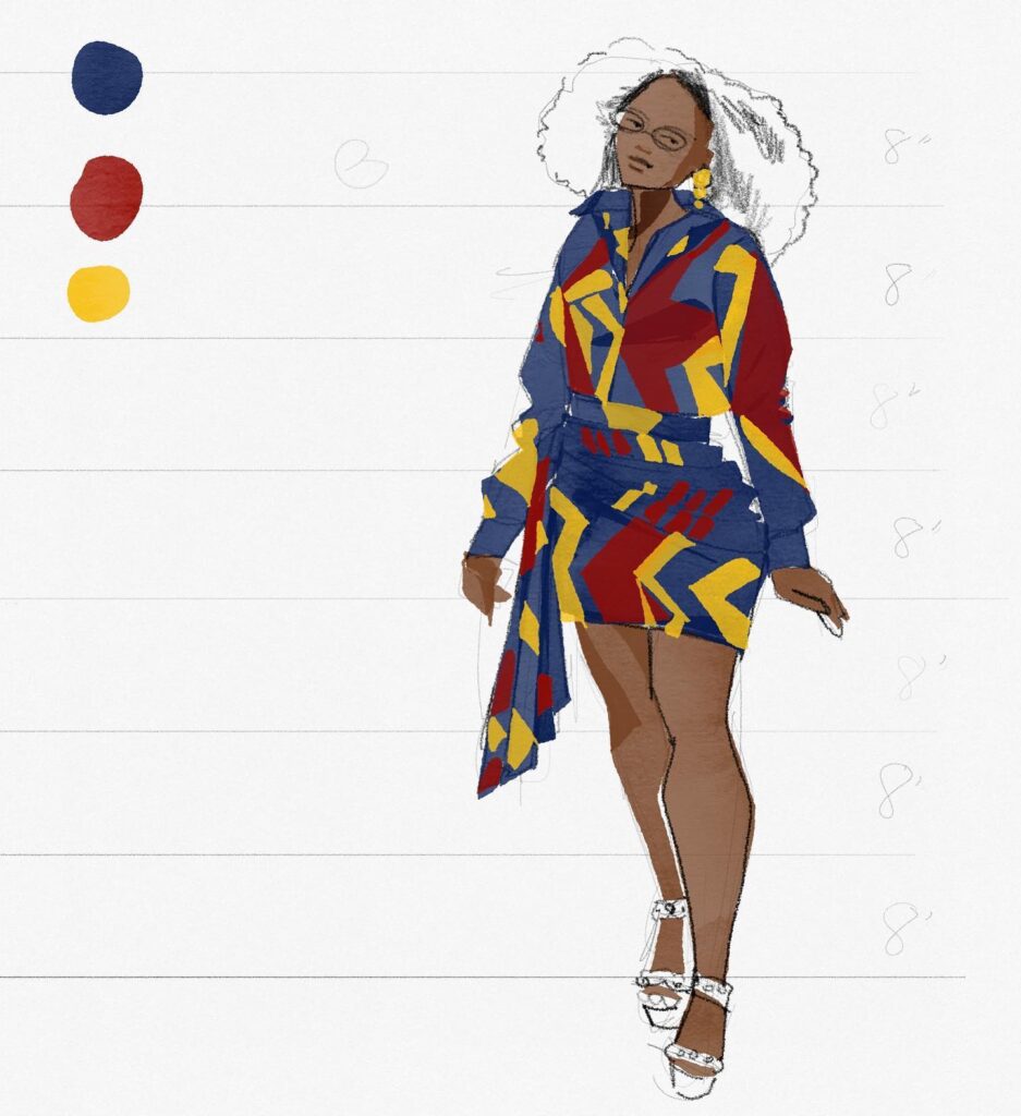 Rendering African Wax fabric in fashion illustration on ipad using Tayasui Sketches pro digital app