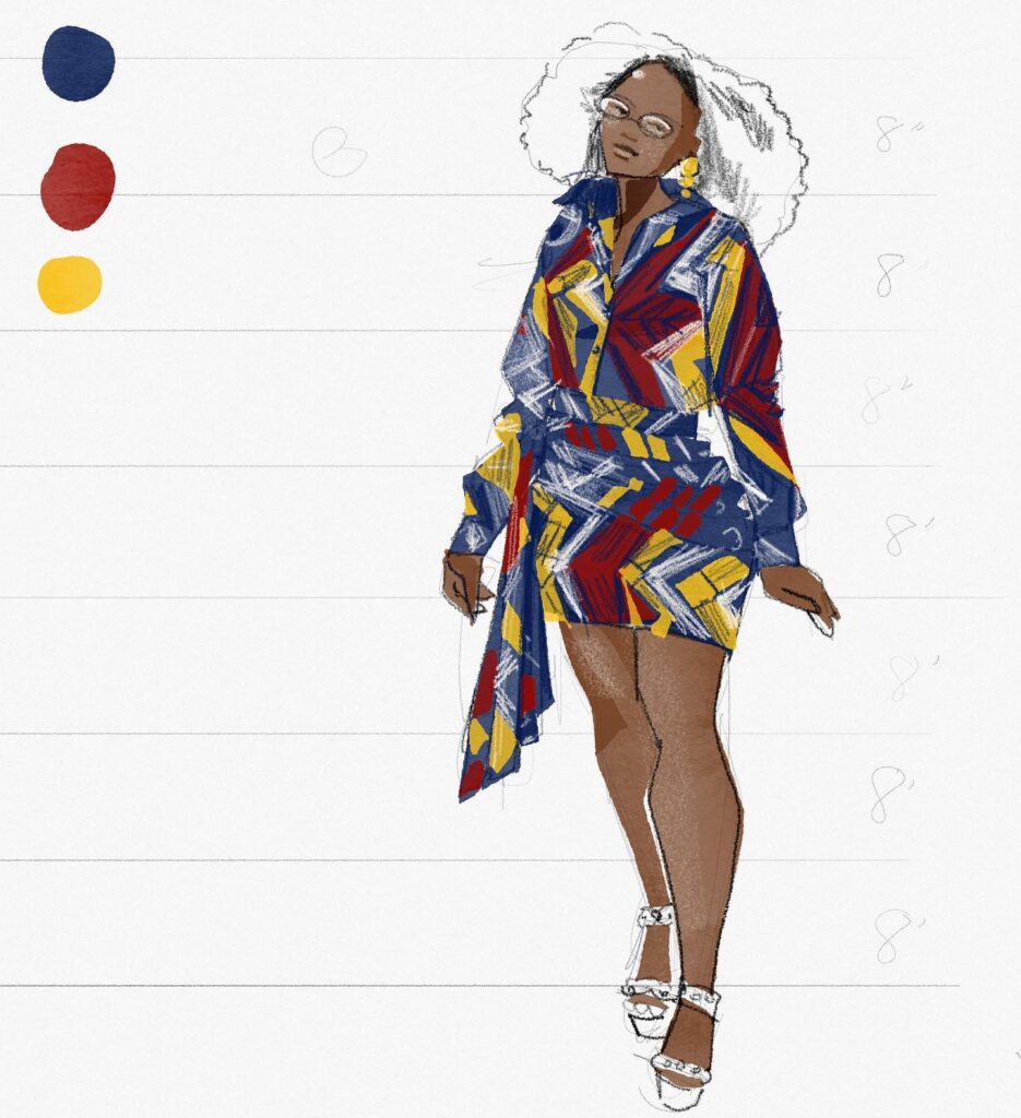 Rendering African Wax fabric in fashion illustration on ipad using Tayasui Sketches pro digital app