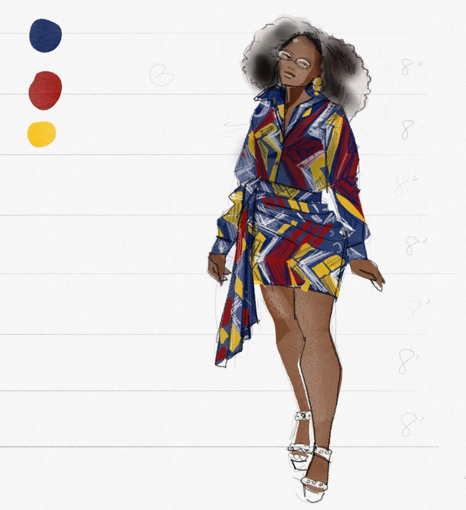 Rendering African Wax fabric in fashion illustration on ipad using Tayasui Sketches pro digital app