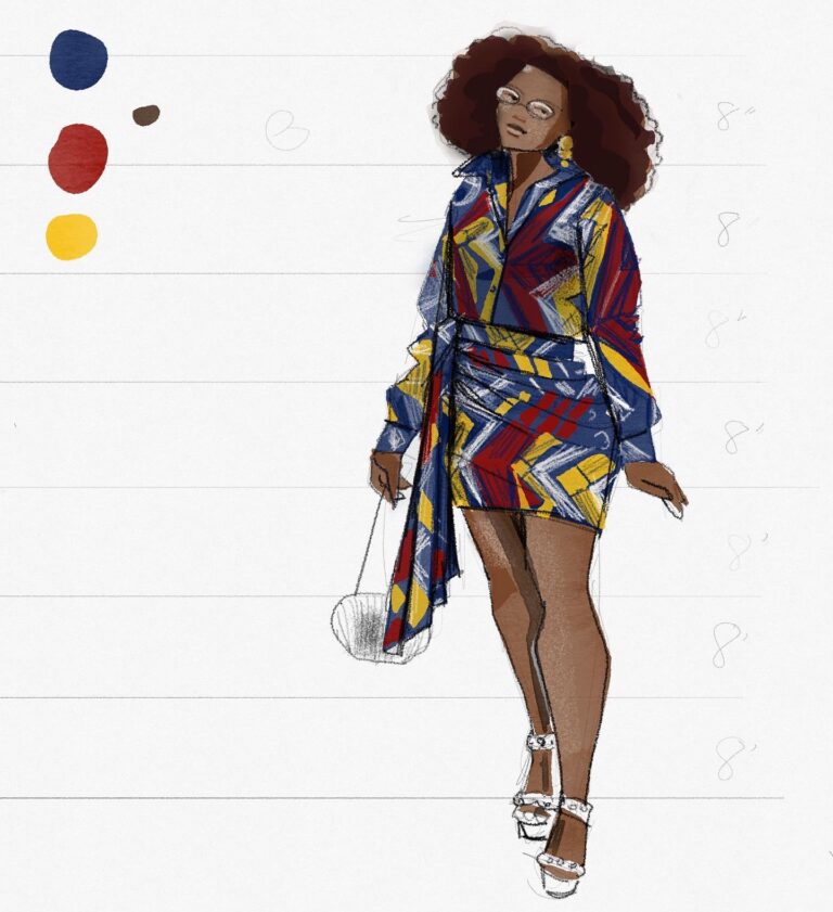 Rendering African Wax fabric in fashion illustration on ipad using Tayasui Sketches pro digital app