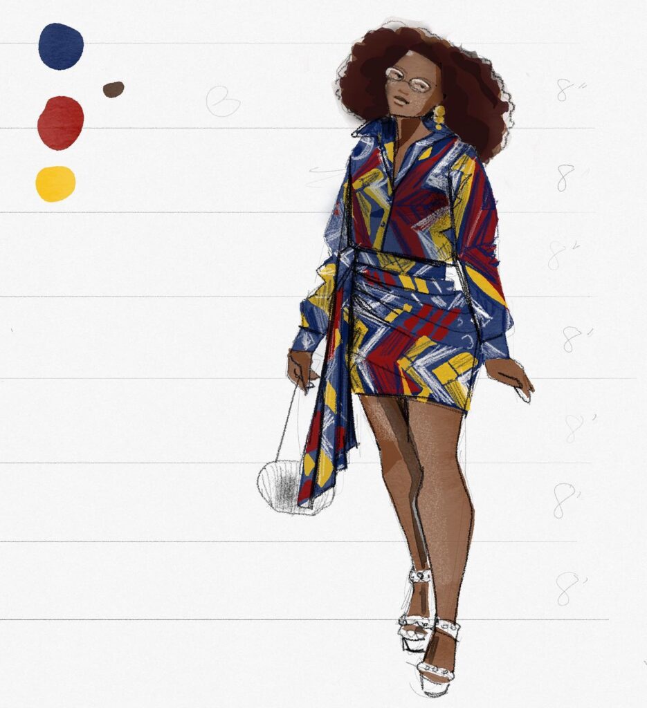Rendering African Wax fabric in fashion illustration on ipad using Tayasui Sketches pro digital app