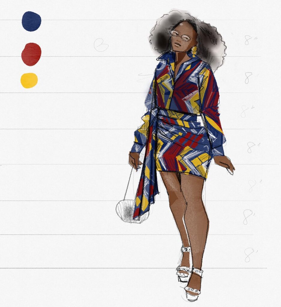 Rendering African Wax fabric in fashion illustration on ipad using Tayasui Sketches pro digital app