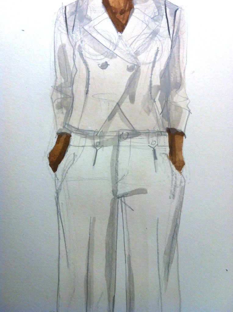 alexandre herchcovic tailored suit sketched in gouache and pencil Laura Volpintesta