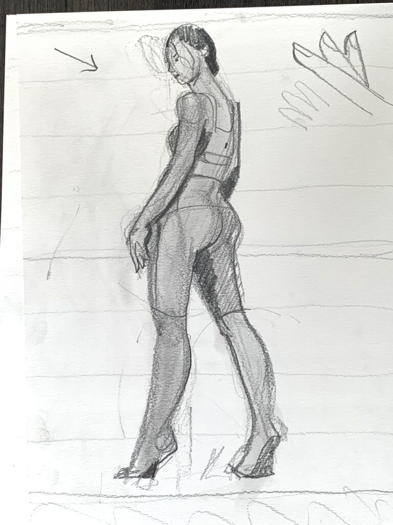 pencil model drawing figure study shadow smudge and contour lines cutout copy