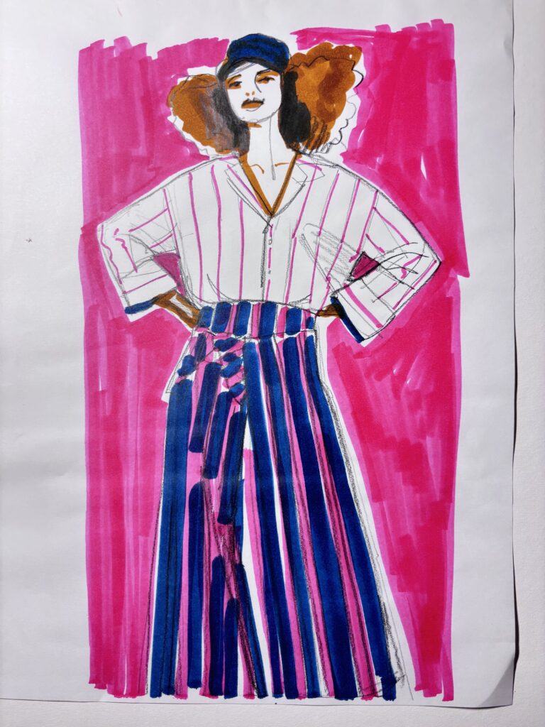 classic shirt, markers, stripes, pants, strokes, of Copic Marker on marker paper.