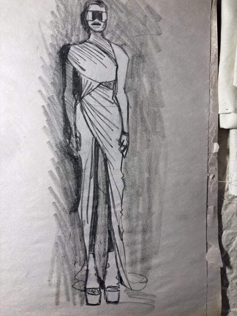 cutout, gathers, draping, shiny glasses, asymmetrical, shadow, cutou, bias cut gown.platform shoes