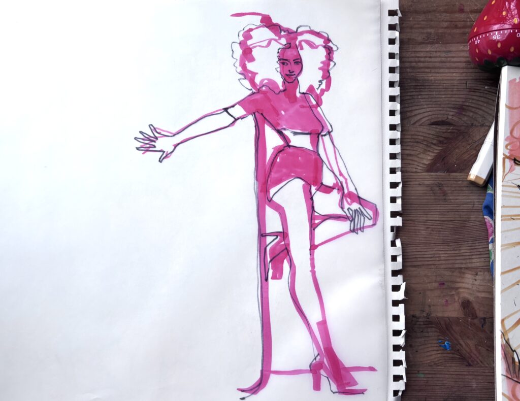 desktop , model drawing, timer, marker, vellum, trace, sharpie, fingers